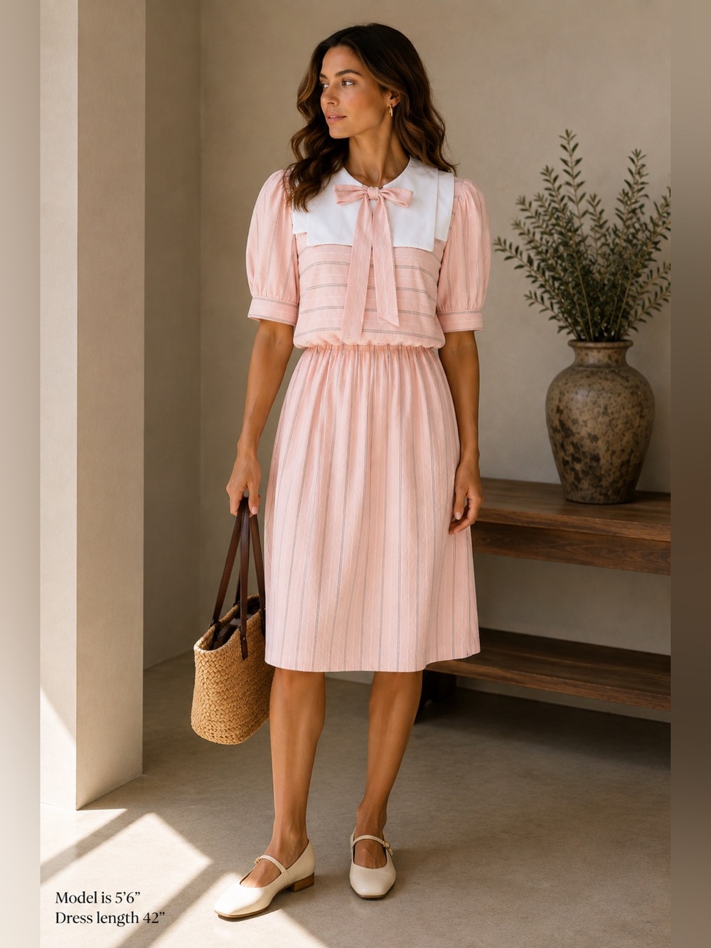 vintage pink striped midi dress